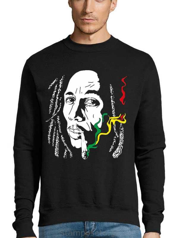 Μπλούζα με μεταξοτυπία σε μαύρο φούτερ Bob Marley Rasta Cannabis Smoke