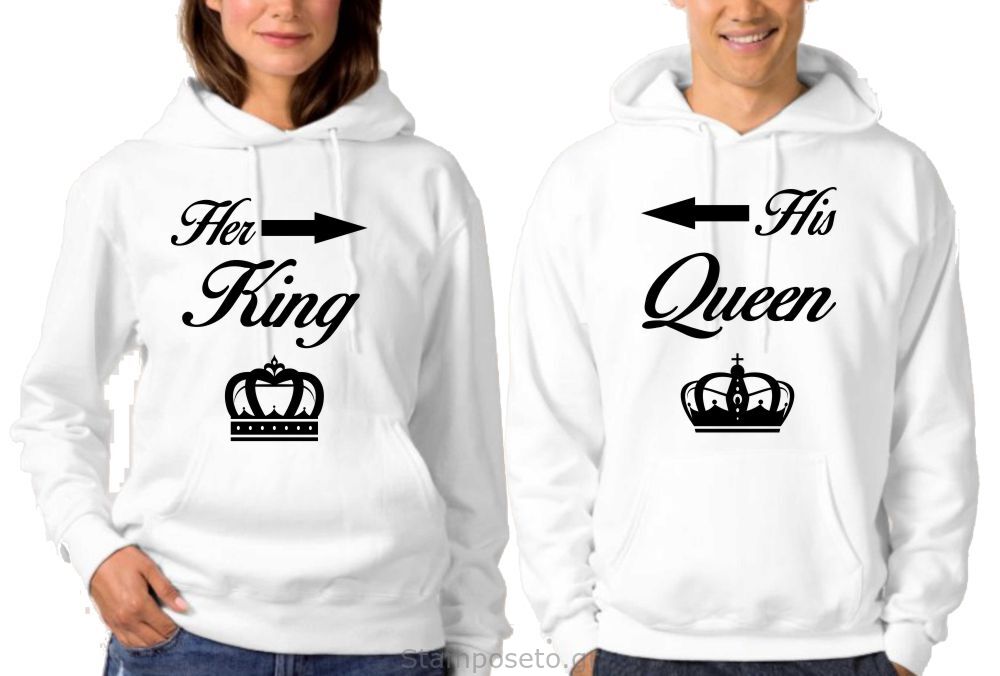 Μπλούζες φουτερ για ζευγάρια Her King His Queen
