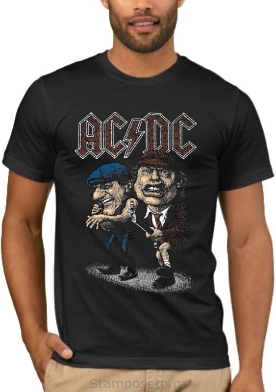 Μπλούζα με μεταξοτυπία AC/DC Cartoon Angus Young Brian Johnson