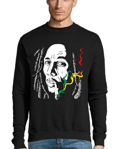 Μπλούζα με μεταξοτυπία σε μαύρο φούτερ Bob Marley Rasta Cannabis Smoke