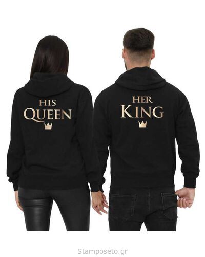 Μπλούζες φούτερ με κουκούλα Custom Her King & His Queen Couple Hoodies Matching Couple Sweatshirt Set